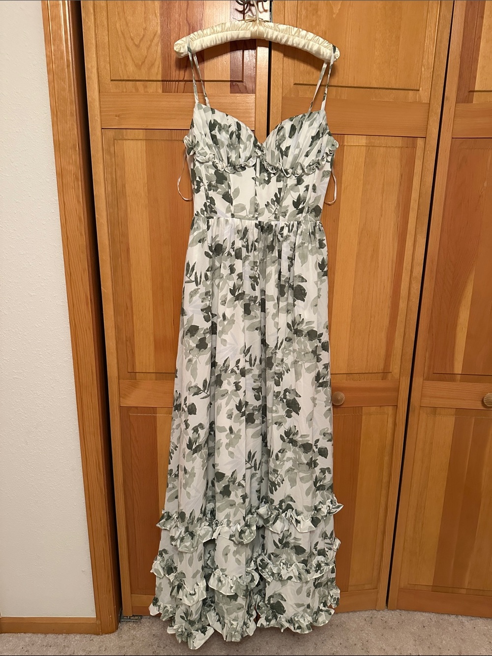 Floral Ruffle Maxi Dress in Sage Green